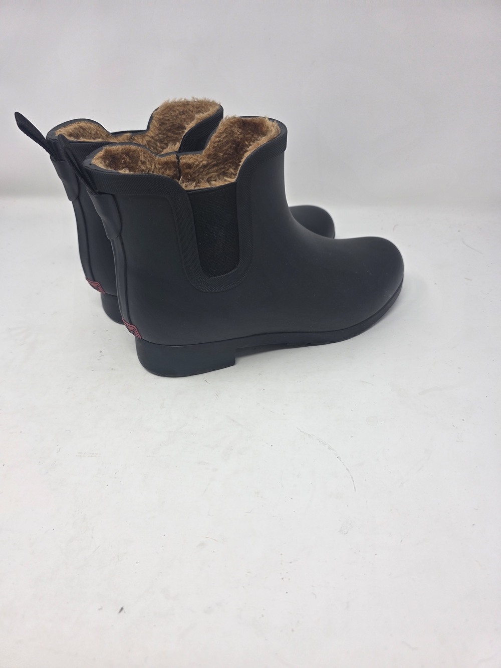 Chooka Womens Black Plush Lined Ankle Rain Boots Waterproof Chelsea Booties 8